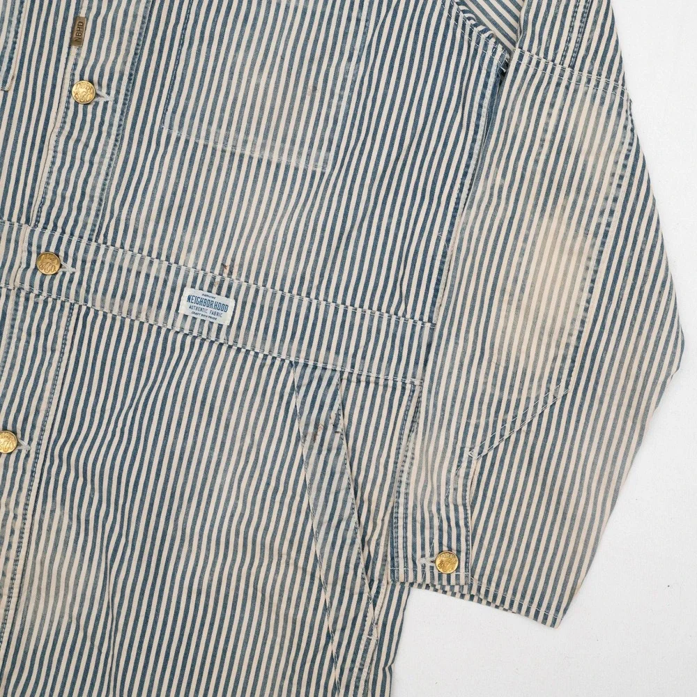 Vtg 2000s Neighborhood NBHD Hickory Stripe Dealer Chore Coat 30s 40s Style L - Picture 8 of 12